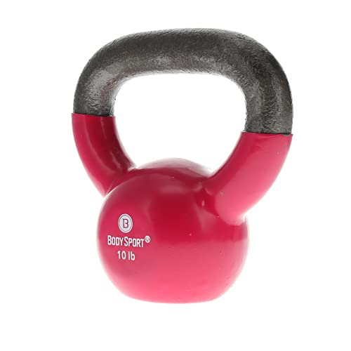 Body Sport Cast Iron Vinyl Coated Kettlebells – Kettlebell for Weight Lifting – Strength Training Kettlebell – Professional Fitness for Gym & At Home - style: 10-pound