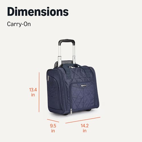 Amazon Basics Underseat Carry-On Luggage with Wheels, 14" Rolling Travel Bag, Fits Under the Seat with Multiple Pockets and Compartments, Navy Quilted - color: Navy Quilted