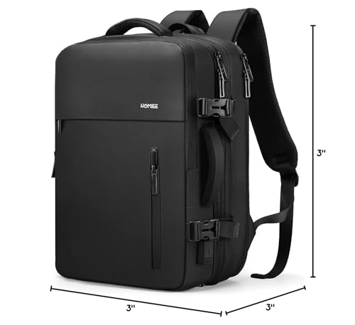 HOMIEE 40L Travel Backpack Expandable Carry on Backpack Fit 15.6 Inch Laptop with USB Charging Port for Business Weekender, TSA Approved Personal Item Bag Waterproof Luggage Suitcase - color: Black