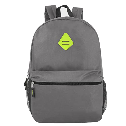 Trail maker Large School Backpacks with Mesh Side Pockets – Classic 19 Inch Solid Color Backpacks for Kids, Men, Women, Travel (Grey & Green) - color: Grey & Green