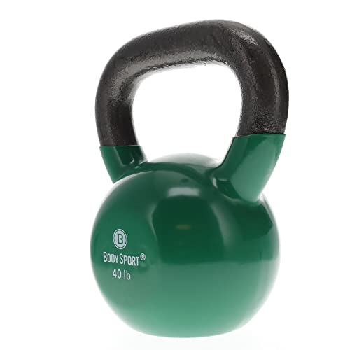 Body Sport Cast Iron Vinyl Coated Kettlebells – Kettlebell for Weight Lifting – Strength Training Kettlebell – Professional Fitness for Gym & At Home - style: 40-pound