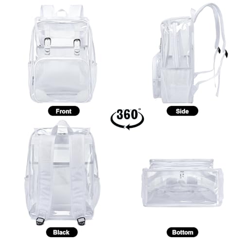 Fuyicat Clear Backpack Heavy Duty PVC Transparent Girls Kids School Backpacks Stadium Approved See Through College Bookbag for Women (White) - color: White