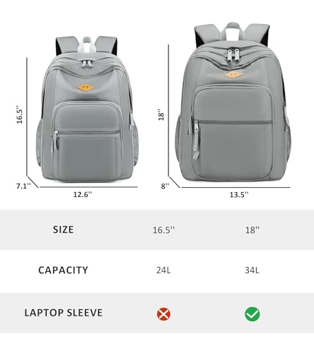 abshoo Classical Basic Womens Travel Backpack For College Men Water Resistant Bookbag (Grey) - color: Grey, size: 16.5 Inc