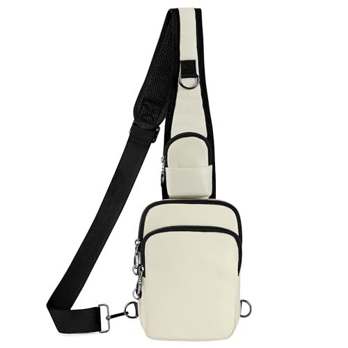 Anti-Theft Crossbody Sling Bag, RFID Blocking, Zipper Lock, Small - color: Beige