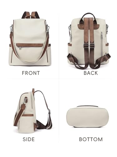 CLUCI Womens Backpack Purse PU Leather Anti-theft Fashion Designer Travel Bag Ladies Shoulder Bags | Purse - color: Top Zip-4 White With Brown