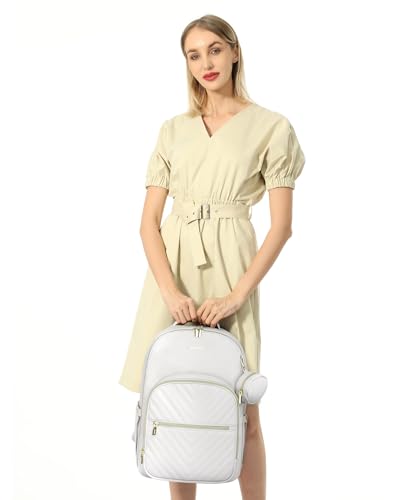 LOVEVOOK Leather Diaper Bag Backpack, Quilted Baby Bag with Changing Pad & Pacifier Holder, Waterproof Travel Diaper Bags for Baby Boys Girls, Stylish and Large Capacity, Beige - color: Beige