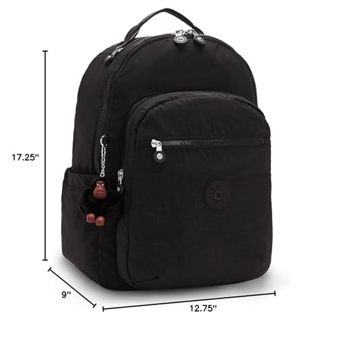 Kipling Women's Seoul 15" Laptop Backpack, Durable, Roomy with Padded Shoulder Straps, Built-In Protective Sleeve - color: True Black, size: 12.75''L x 17.25''H x 8''D