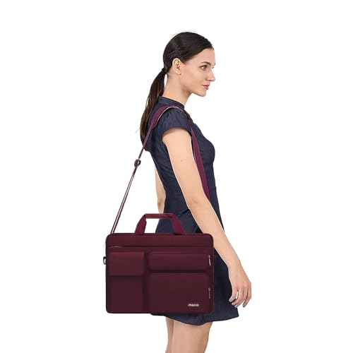 MOSISO Laptop Shoulder Bag 15.6 inch, 15-15.6 inch Computer Bag Compatible with MacBook Pro 16 inch, HP, Dell, Lenovo, Notebook with 2 Raised&1 Flapover&1 Horizontal Pocket&Handle&Belt, Wine Red - color: Wine Red, size: 16 inch