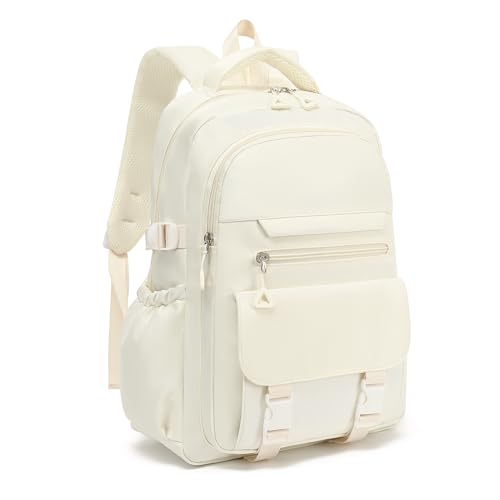 Kids High Middle School Backpack for Girls 5-12 Kawaii Travel Aesthetic Bookbag,Beige - color: Beige