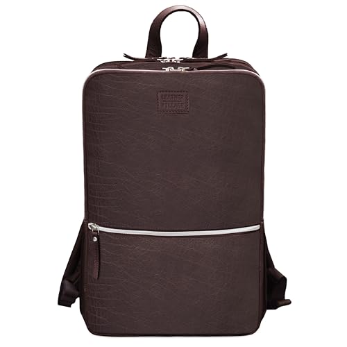 LEATHER VILLAGE Leather Laptop Backpack for Men with Trolley Strap 16L Slim - color: Dark Brown