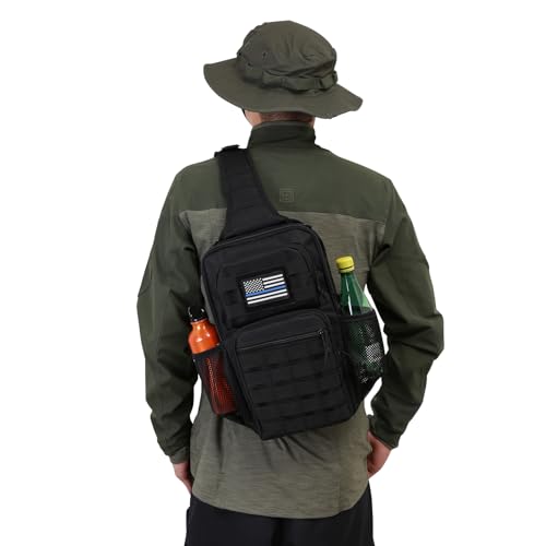 Rover Sling Pack Tactical Shoulder Sling Bag Backpack with Bottle Holder Crossbody Chest Bag, Black - color: Black