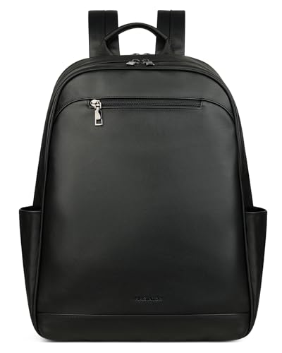MASINTOR 15.6 inch Leather Laptop Backpack Purse for Women, Designer Travel and Work Bag with Laptop Compartment Black - color: Black