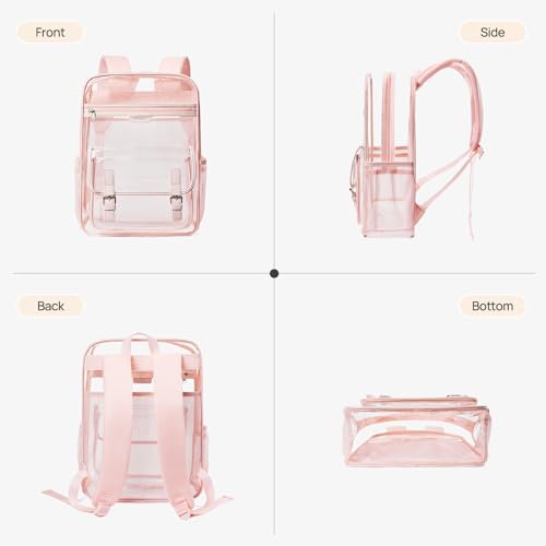 Telena Clear Backpack with Multi-pockets, Heavy Duty TPU Transparent Bag with Reinforced Straps, Large See Through Bookbag for College, Work - Pink - color: 2-pink