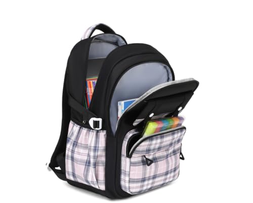 MUSEVOS Girls Backpack, Elementary Middle School Backpack, Large Capacity Kids Bookbag - color: Black/Pink