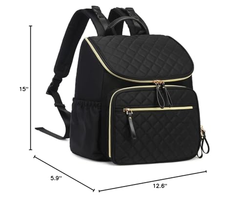 LORADI Lightweight Diaper Bag Backpack, Baby Shower Gifts, Black-gold | Stroller Clips, Insulated Pockets, Water-resistant, Easy to Clean, Durable - color: Black-gold