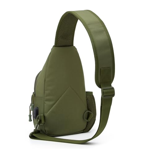 ZHIERNA Tactical Crossbody Bag for Men with Water Bottle Holder, MOLLE EDC Shoulder Sling Chest Bags with USB Charging Port for Travel Walk(Army Green) - color: Army Green