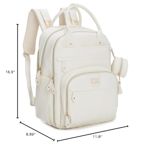 BabbleRoo Leather Diaper Bag Backpack - Baby Essentials Travel Baby Bag, Multi function, Water Resistant, with Changing Pad, Stroller Straps & Pacifier Case – Unisex, Eggshell White - color: Vegan Leather Eggshell White, size: Large