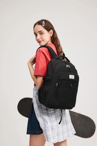 Teen Girls Boys Backpack Aesthetic School Bag with Lunch Box, Laptop Backpack Bookbag for High School College Women Men, Black 3pcs - color: Black 3pcs, size: 15.6in