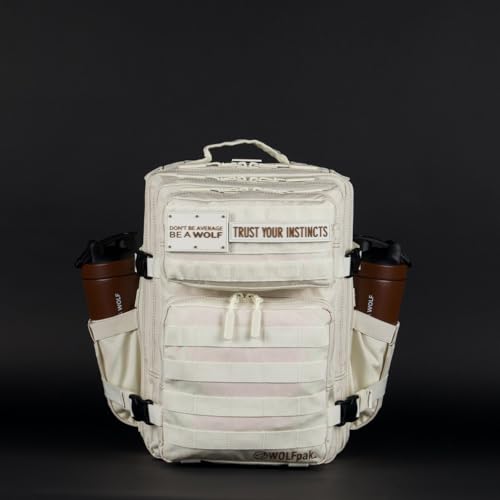 WOLFpak 25L Athletic Gym Backpack - Durable 1000D Waterproof Oxford Material with MOLLE Webbing, Laptop Pocket - color: Vanilla