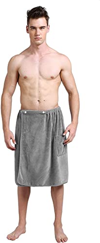 SINLAND Microfiber Men’s Bath Wrap Water Absorbent Quick Dry Spa Sauna Wrap Around Towel Bath Towels with Adjustable Snap on Closure 24inch x 63inch Grey - color: Grey