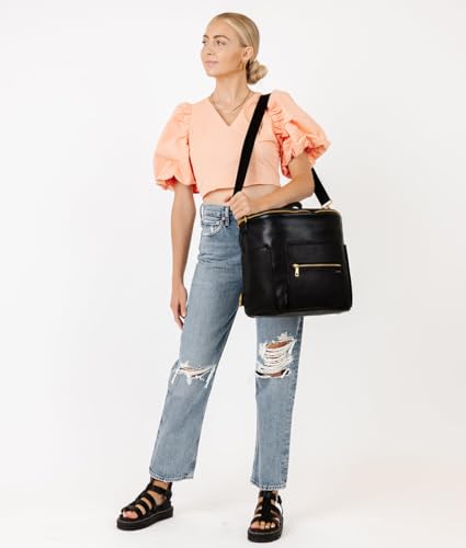 FAWN DESIGN The Original Diaper Bag, Faux Leather Diaper Bag Backpack, Vegan Leather, Large Capacity Baby Bag for Mom - color: Black (Bundle)