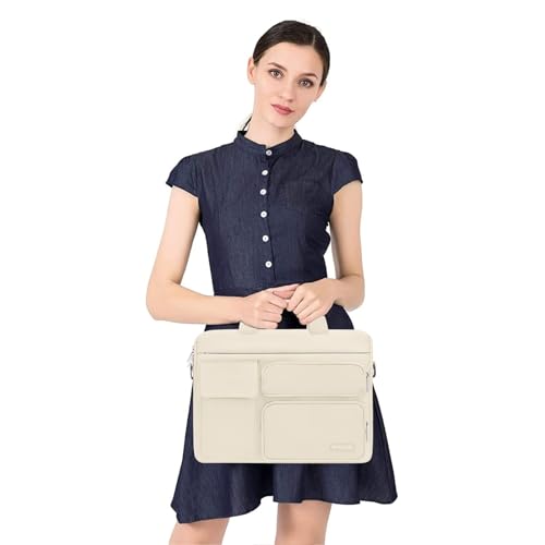 MOSISO Laptop Shoulder Bag 15.6 inch, 15-15.6 inch Computer Bag Compatible with MacBook Pro 16 inch, HP, Dell, Lenovo, Notebook with 2 Raised&1 Flapover&1 Horizontal Pocket&Handle&Belt, Sand - color: Sand, size: 16 inch