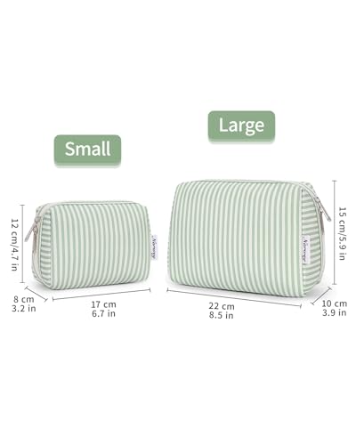 Narwey Small Makeup Bag for Purse, Travel Mini Cosmetic Bag for Women Girls - color: A-Mint Green Stripe, style: Small