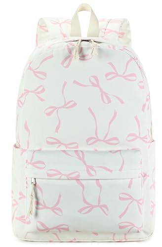 Bluboon School Backpack for Teen Girls Women Laptop Backpack College Bookbags Middle School Travel Work Commuter Back Pack - color: Pink Bow With Beige Base
