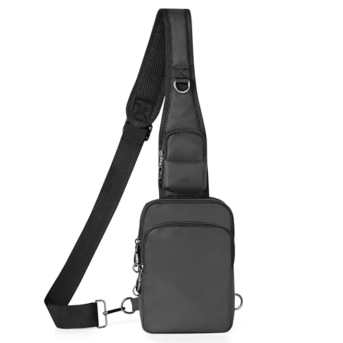 Anti-Theft Crossbody Sling Bag, RFID Blocking, Zipper Lock, Small - color: Grey