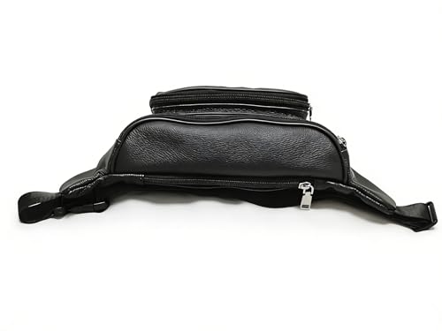 large 3 Pockets Leather Fanny Pack Travel Waist packs Waist Pack Suitable for Outdoor Mountaineering Travel Camping Cycling Running etc Fanny packs (Black) - color: Black 381 model