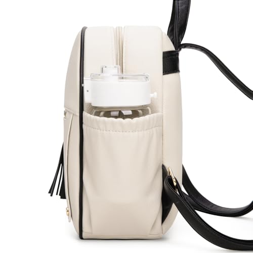 Montana West Mini Backpack Purse for Women Anti Theft Backpacks with Secured Zipper and Tassel - color: Mini Beige & Black