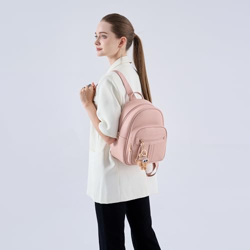 BAGOK Mini Leather Backpack Purse for Women, Small Backpack Purse with Cartoon Charm, Cute Fashion Bag for Girls - color: B-pink