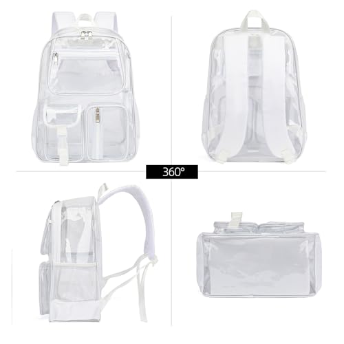 Clear Backpacks for Girls Women, Heavy Duty PVC Transparent School Bookbag See Through Back Pack for College Work Travel (White) - color: White