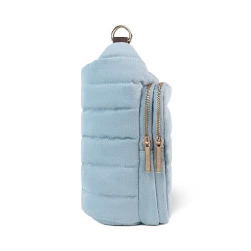 WanderFull® Original HydroBag®, Fits Up to 32 oz Water Bottle Holder with Strap, Gift for Women, Hands-Free Crossbody, Water Bottle Carrier Bag with Phone Pocket - color: Light Denim with Flag Embroidery