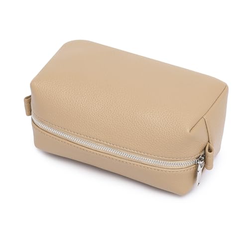 PU leather Organizer Bag Lightweight Cosmetic Bag with Ring Clasp Perfect Travel Makeup Bag for Women (Sandy/PU) - color: Sandy/PU