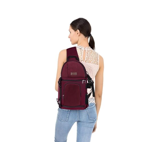 MOSISO Camera Sling Bag, DSLR/SLR/Mirrorless Camera Backpack Case Shockproof Photography Backpack with Tripod Holder & Removable Modular Inserts Compatible with Canon/Nikon/Sony/Fuji, Wine Red - color: Wine Red