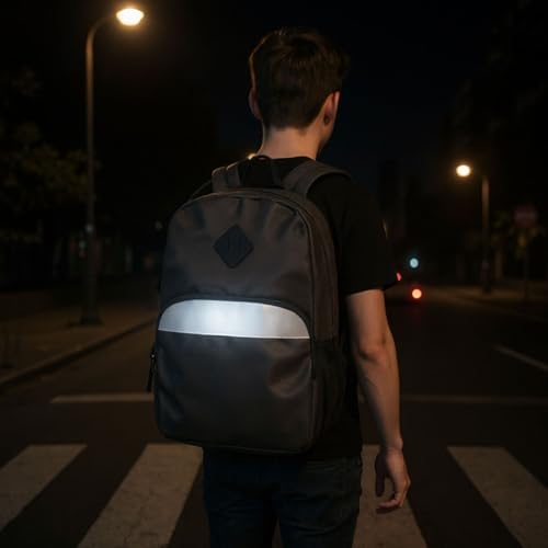 Trail maker 17" Backpack – Reflective School Backpack with Padded Straps, Water Bottle Pockets for Kids & Adults, School Travel Camp (Black) - color: Black