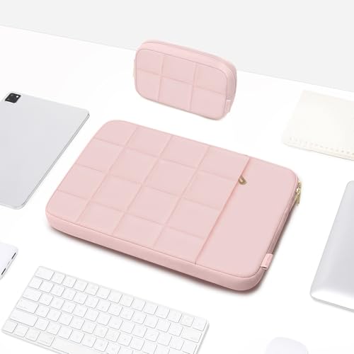 MOSISO Laptop Case 13.3 inch,13-13.3 inch Puffy Laptop Sleeve Compatible with MacBook Air 13 13.6/Neo/Pro 13/Pro 14,HP Dell ASUS,Twelve Square Quilted Bag with Vertical Pocket&Small Case, Pink - color: Pink, size: 13.3 inch