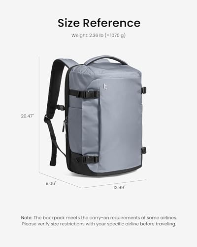 tomtoc Travel Backpack 40L, TSA Friendly Flight Approved Carry-on Luggage Hand Water-resistant Lightweight Business Rucksack, Durable Large Weekender Bag Daypack Fits 17.3 Inch Laptop - color: Silver Gray-ripstop, size: 40L