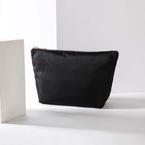 Makeup Bag Black Nylon Zip Up Bag Black Pouch with Zipper Travel Cosmetic Storage Case (Nylon/Black) - color: Nylon/Black