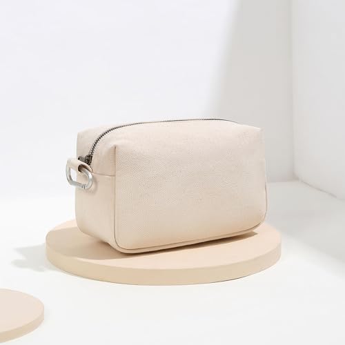 Organizer Bag -Lightweight Cosmetic Bag with Ring Clasp, Perfect Travel Makeup Bag for Women,nylon Stand Up Design (Beige/Canvas) - color: Beige/Canvas