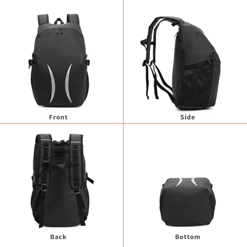 Motorcycle Helmet Backpack,15.6-inch Laptop Compartment, High Reflective Strips, Ideal for Riders’ Commuting & Fitness.