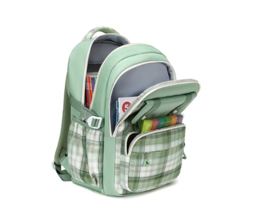 MUSEVOS Girls Backpack, Elementary Middle School Backpack, Large Capacity Kids Bookbag - color: Green/Gold Thread