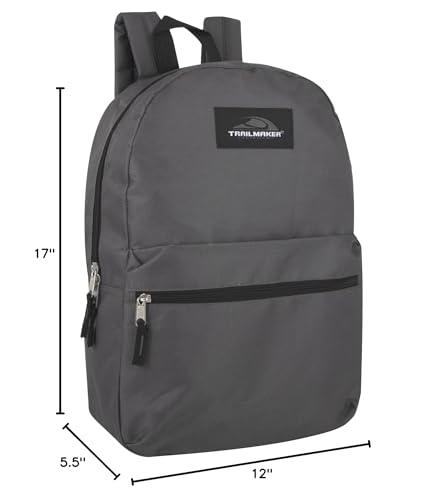Trail maker 24 Pack- Classic 17 Inch Backpacks in Bulk Wholesale Back Packs for Boys and Girls (Gray) - color: Gray