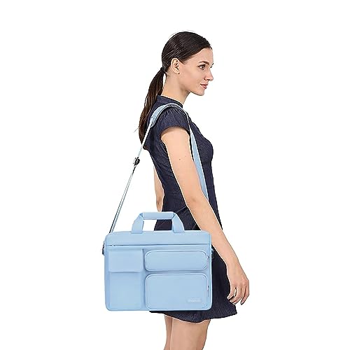 MOSISO Laptop Shoulder Bag 15.6 inch, 15-15.6 inch Computer Bag Compatible with MacBook Pro 16 inch, HP, Dell, Lenovo, Notebook with 2 Raised&1 Flapover&1 Horizontal Pocket&Handle&Belt, Airy Blue - color: Airy Blue, size: 16 inch
