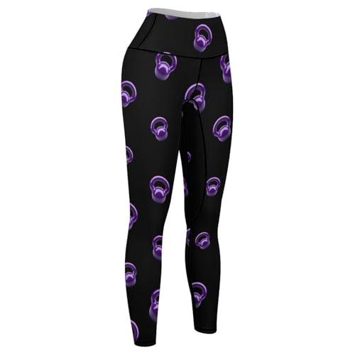 Purple Kettlebells Fitness Women's Yoga Pants High Waist Workout Leggings Tummy Control for Running Cycling - size: X-Large