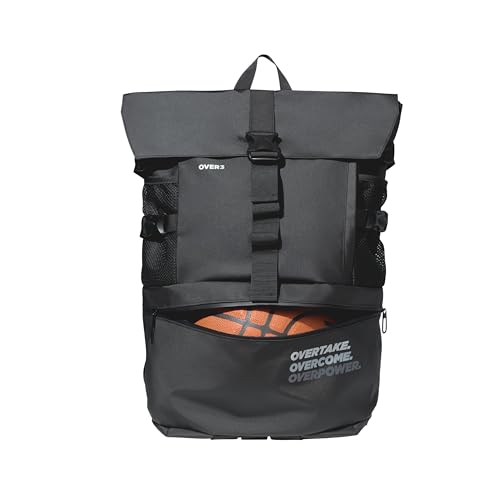 OVER3 Basketball Backpack Large - with Shoe & Laptop Compartment - Versatile Bag for Basketball, Soccer, Volleyball, Football and Travel - Men & Women - Black