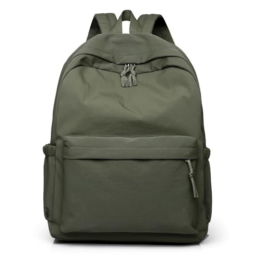 Unisex Backpack Minimalist Solid Color Durable Nylon Fabric Large Capacity Casual Travel Backpack (Dark Green) - color: Dark Green