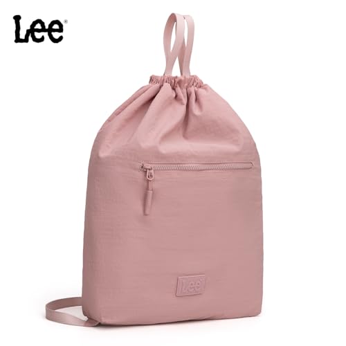 Lee Drawstring Backpack Bag Lightweight Small Gym Swim Beach Bag Water Resistant Sports Sackpack for Men Women, LEE48-002DPK - color: Dark Pink