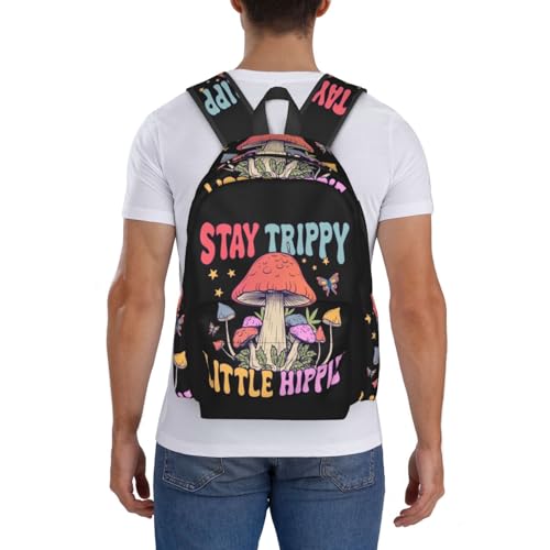 Stay Trippy Little Hippie Mushroom Quotes Laptop Commuter Backpack Shoulder Bag Casual Back Pack Daypack Bags With Side Pockets For Work Travel Daily Use - color: Red